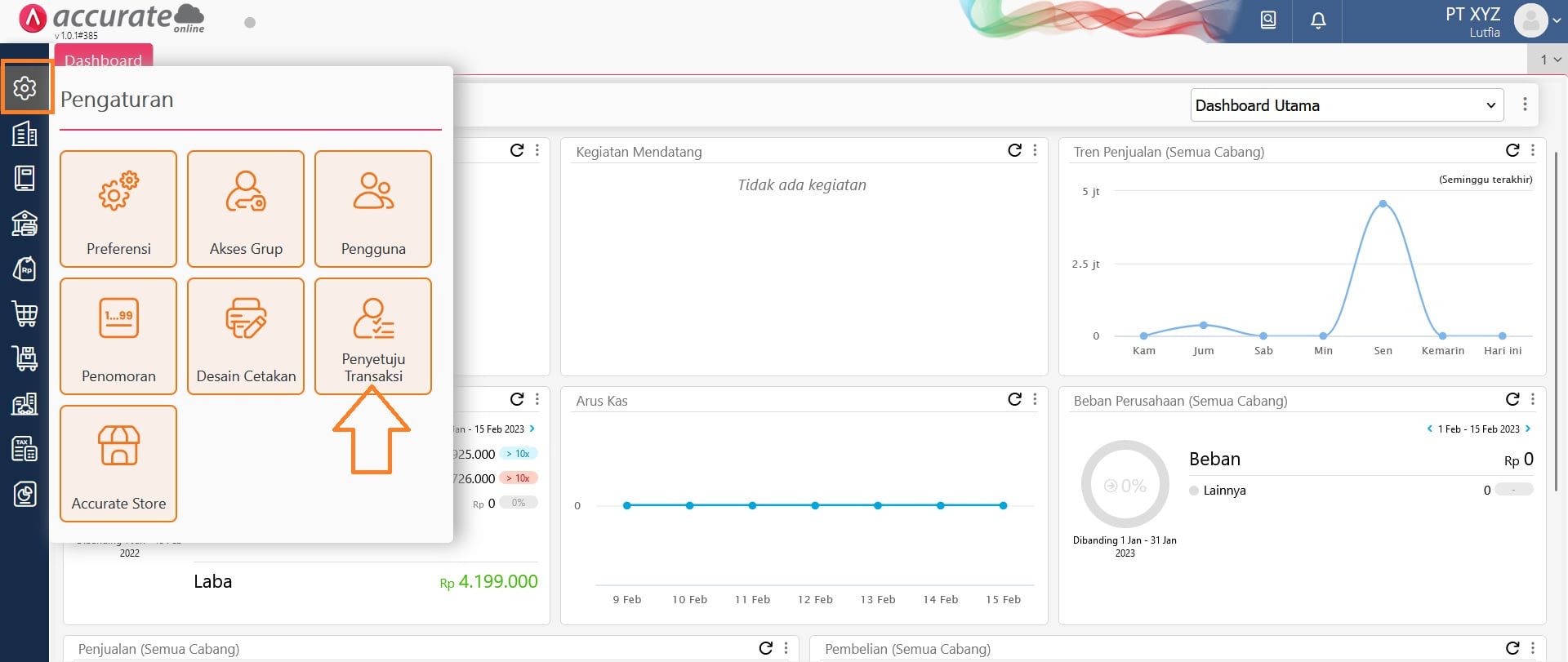 fitur penyetuju transaksi accurate online