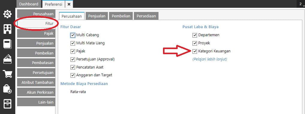 fitur kategori keuangan accurate online