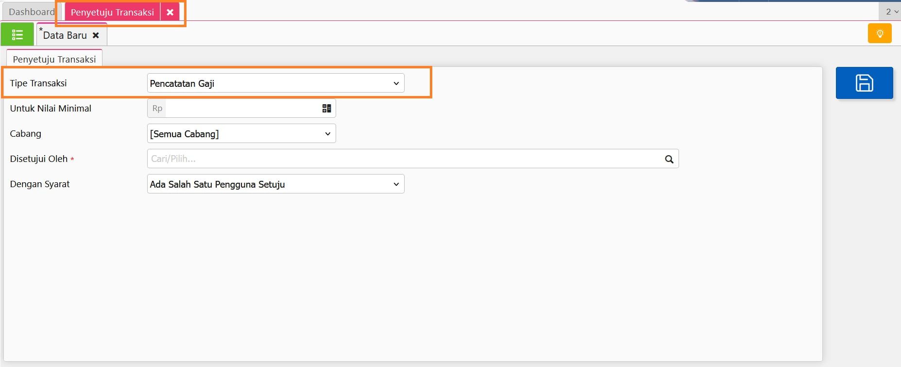 fitur penyetuju transaksi accurate online