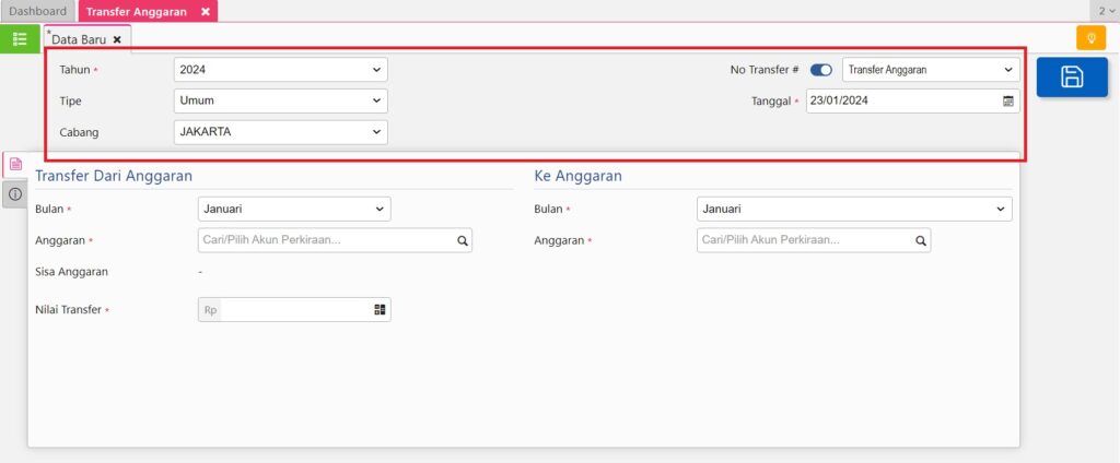 fitur transfer anggaran accurate online