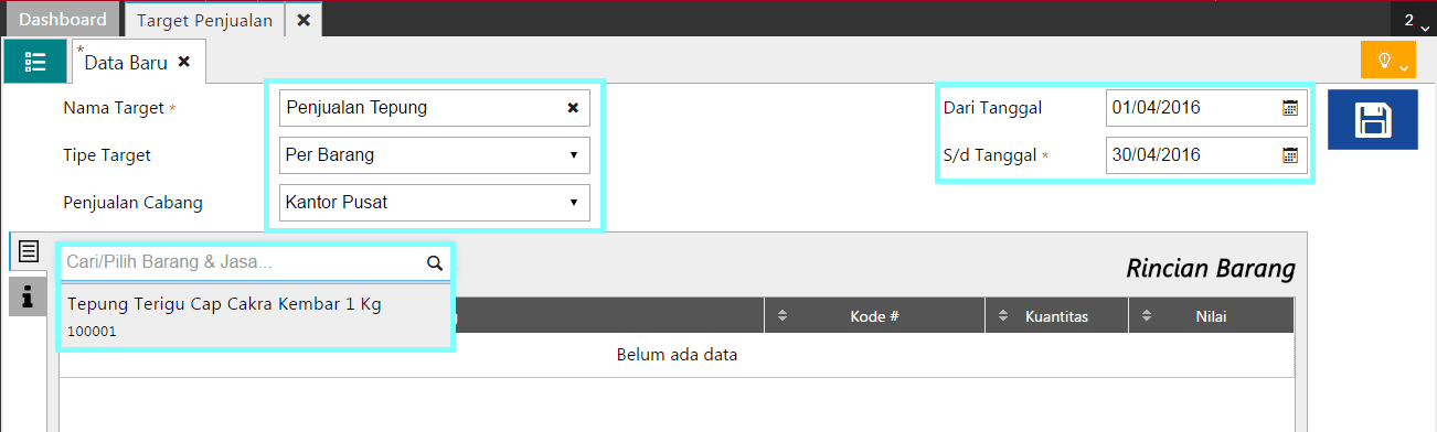 fitur target penjualan accurate online