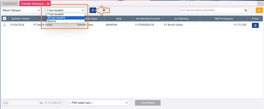 fitur transfer pemasok accurate online