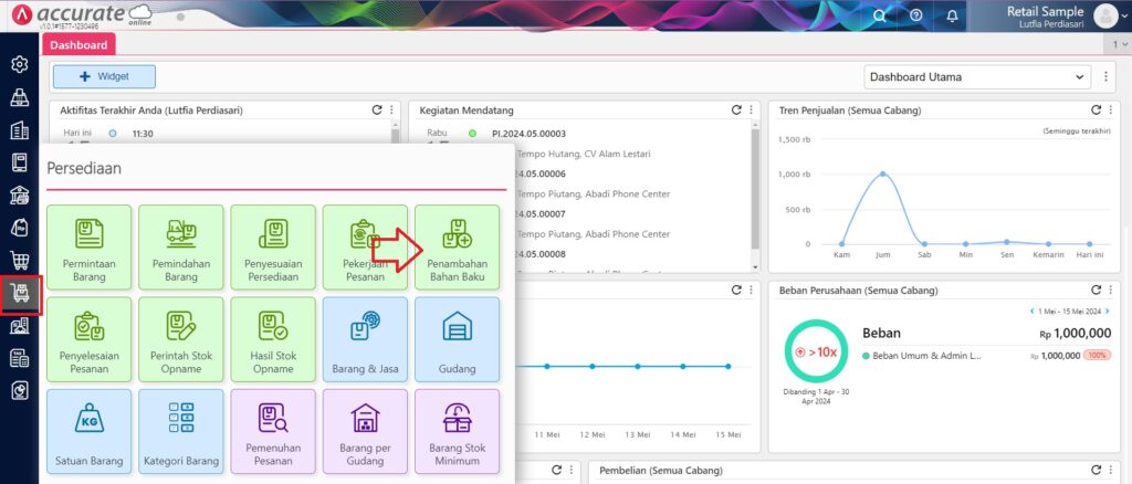 fitur penambahan bahan baku accurate online