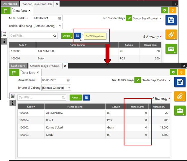 fitur standar biaya produksi accurate online