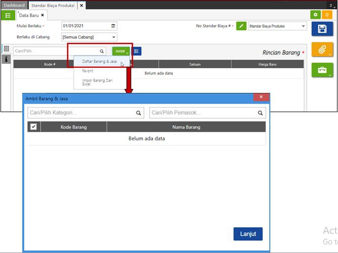 fitur standar biaya produksi accurate online